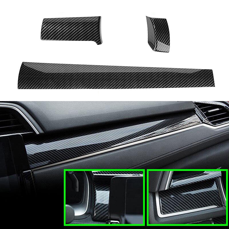 Bộ 3 Miếng Dán Trang Trí Bảng Điều Khiển Xe Hơi Honda Civic 10th Gen 2016-2021 Bằng Sợi Carbon