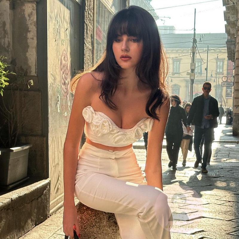 Áo Croptop Hai Dây Màu Sắc Trơn In Họa Tiết Hoa Hồng 3D Thời Trang Mùa Hè Cho Nữ