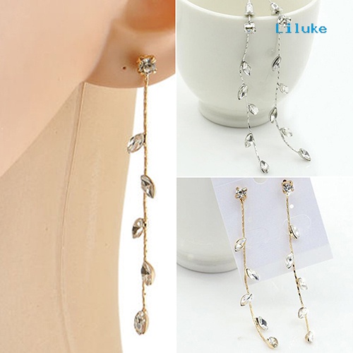 Bông Tai Dáng Dài Hình Cành Lá Đính Đá Thời Trang Thanh Lịch
