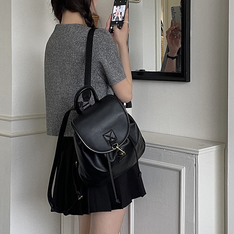 Ba Lô Học Sinh Màu Đen Sức Chứa Lớn Phong Cách preppy Cho Nữ