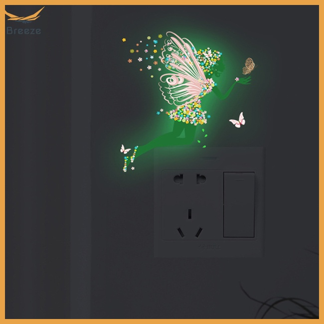 Miếng Dán Công Tắc Trang Trí Hình Cánh Bướm / Cô Gái Hoạt Hình Dạ Quang Phát Sáng Trong Bóng Tối