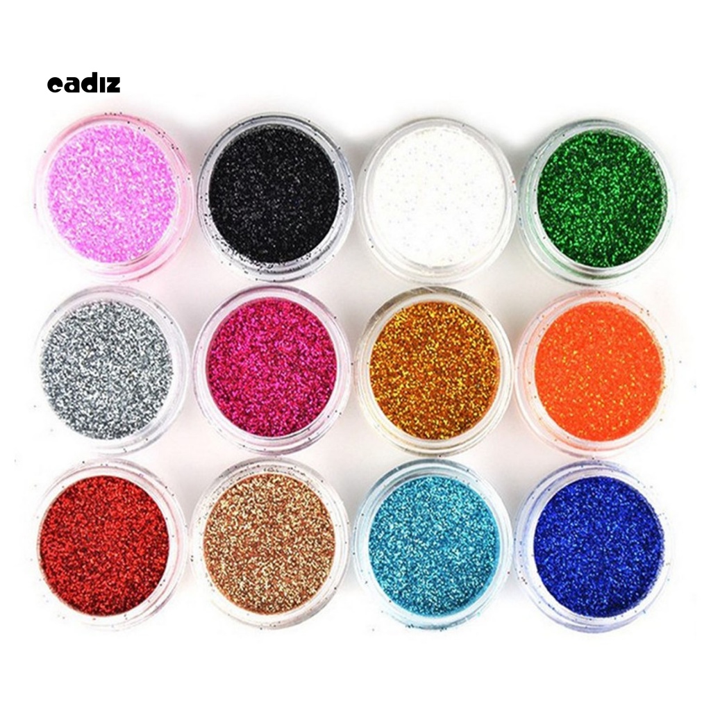 Set 12 Hộp Bột Kim Tuyến Nhiều Màu Sắc Dùng Để Trang Trí Móng Nghệ Thuật