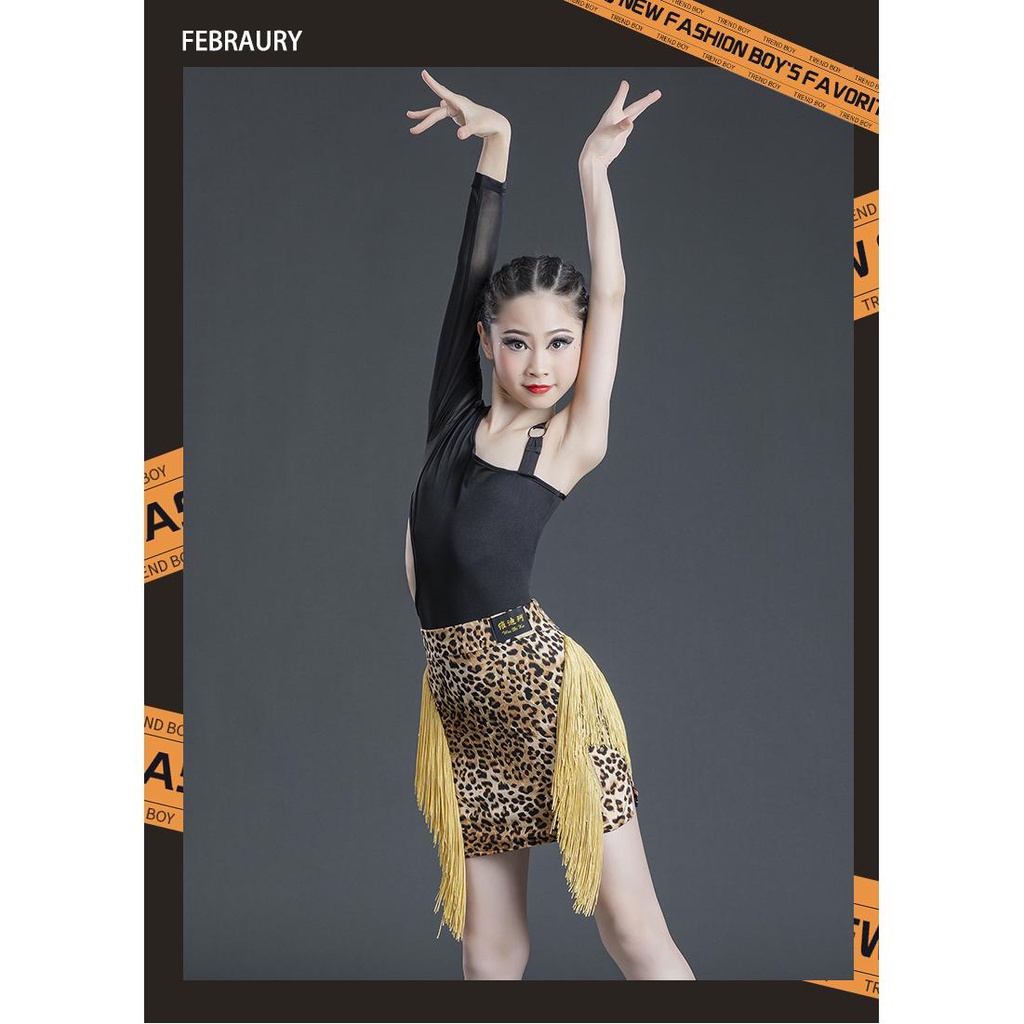 Đầm Khiêu Vũ Latin Họa Tiết Da Báo Thời Trang Xuân Hè Cho Bé Gái