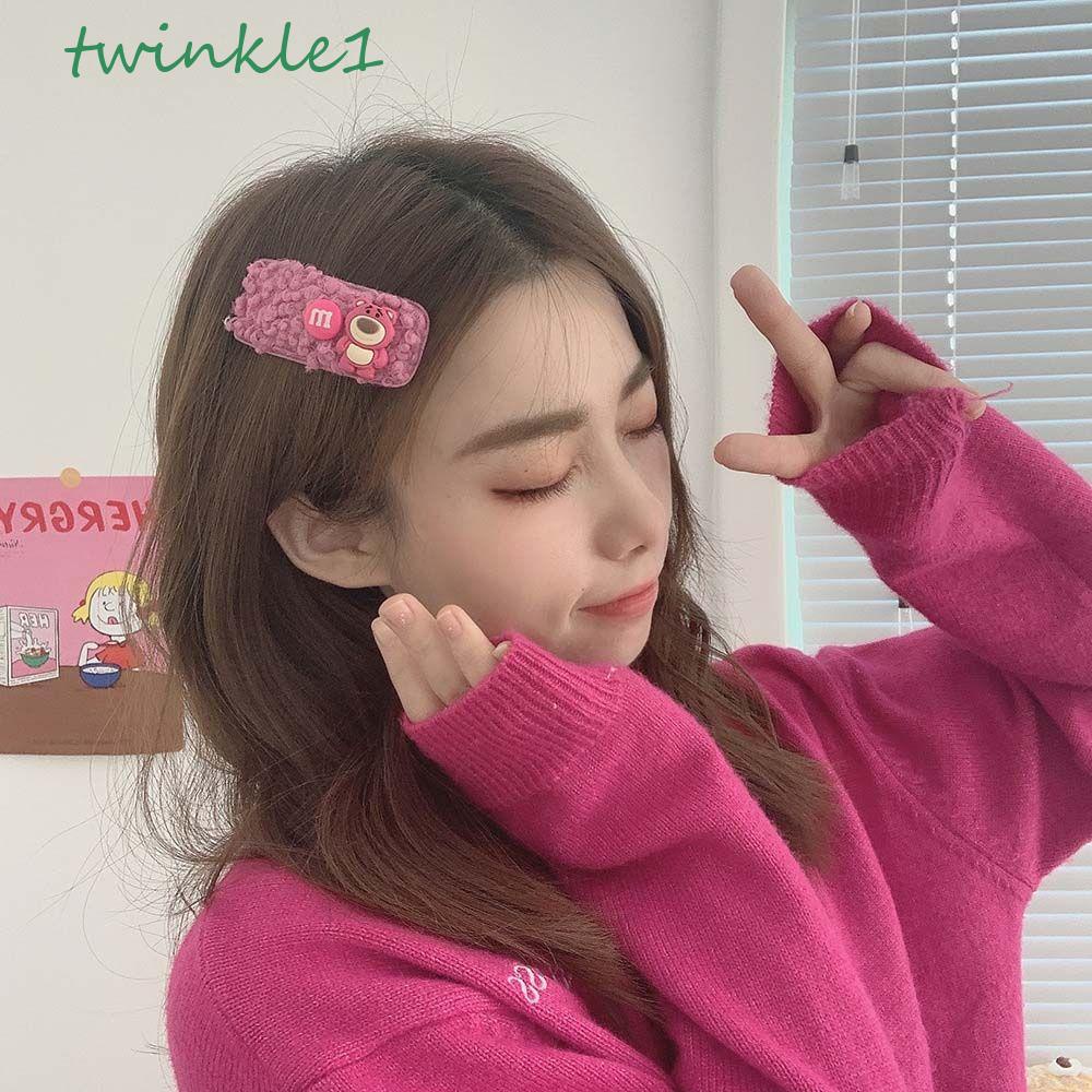 Kẹp Tóc Hình Gấu / Dâu Tây Phủ Lông Cừu Dễ Thương Phong Cách Hàn Quốc Cho Bé Gái