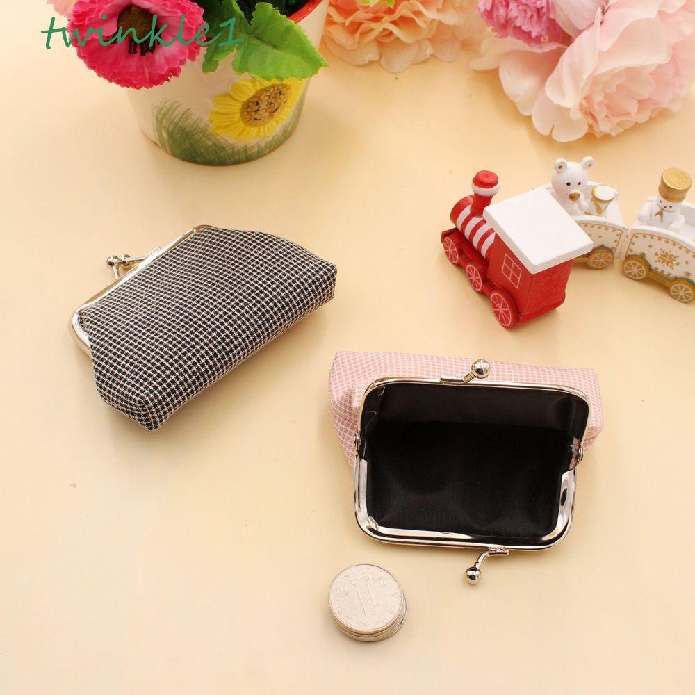 Ví Đựng Tiền Xu Chất Liệu Cotton Họa Tiết Sọc Caro Phong Cách Retro