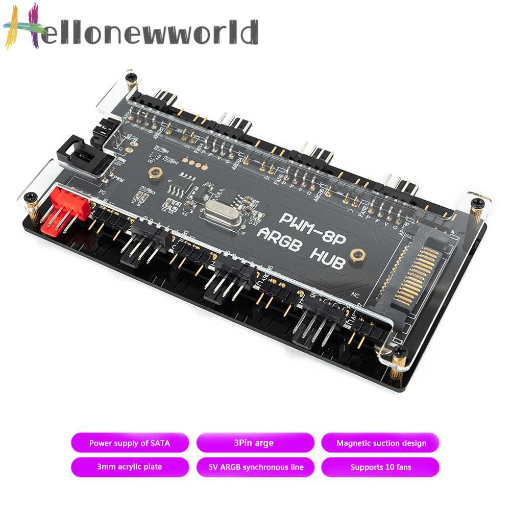 Bộ Chia Nguồn SATA Từ 1 Sang 8 Quạt 12V 4 Pin PWM ARGB