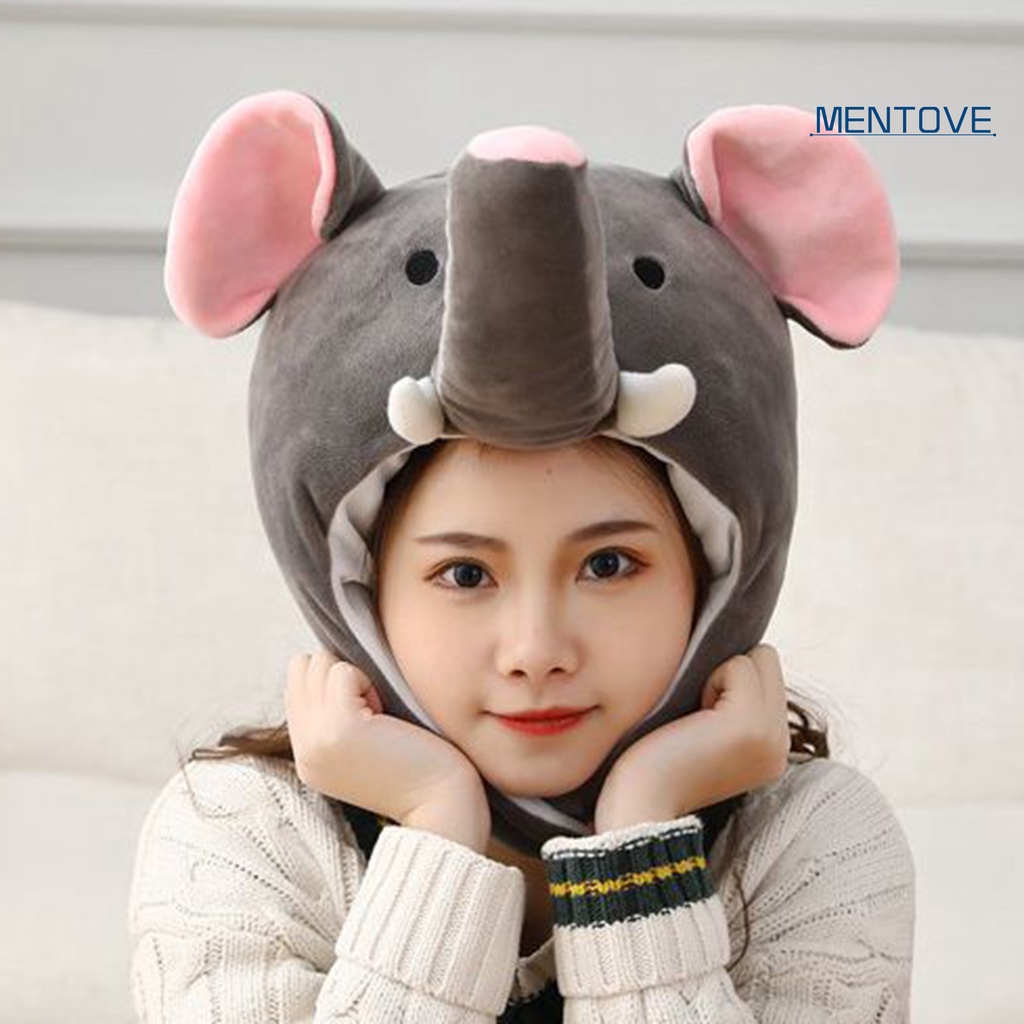 Mũ Trùm Đầu Nhồi Bông Mềm Mại Hình Chú Voi Hoạt Hình Hóa Trang Mùa Đông
