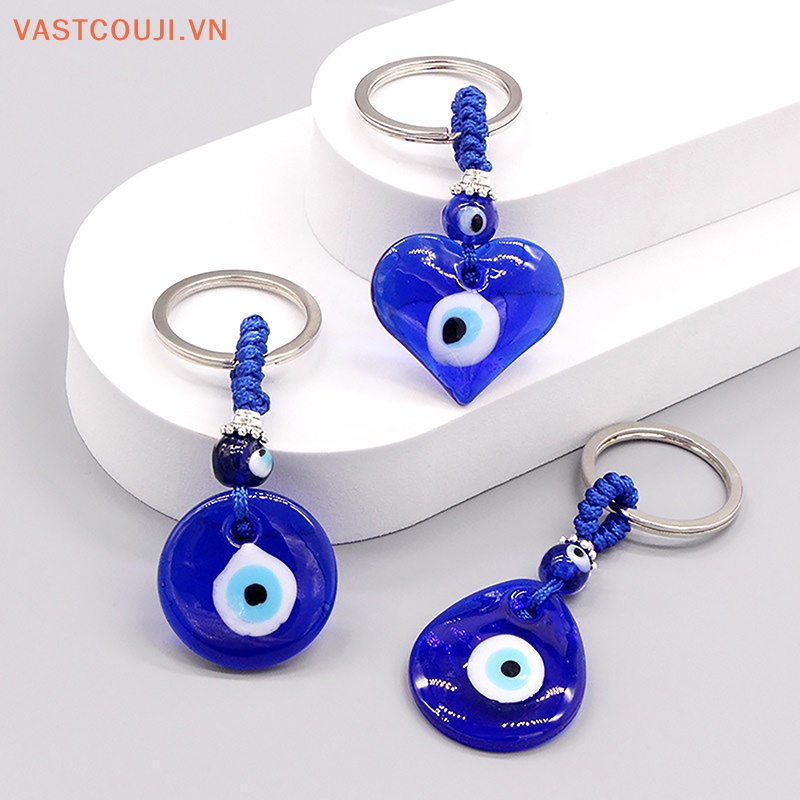 Móc Chìa Khóa Mặt Kính Hình Giọt Nước / Trái Tim Màu Xanh Dương Thời Trang Cho Nam Và Nữ