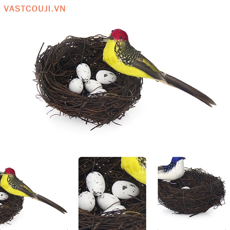 1 Set 16cm Mô Hình Chim Trứng Ốp Lay &amp; Tổ Chim Trang Trí Sân Vườn