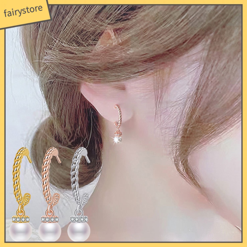 1 Đôi Bông Tai Hình Chữ C Đính Ngọc Trai Giả Thời Trang Dành Cho Nữ