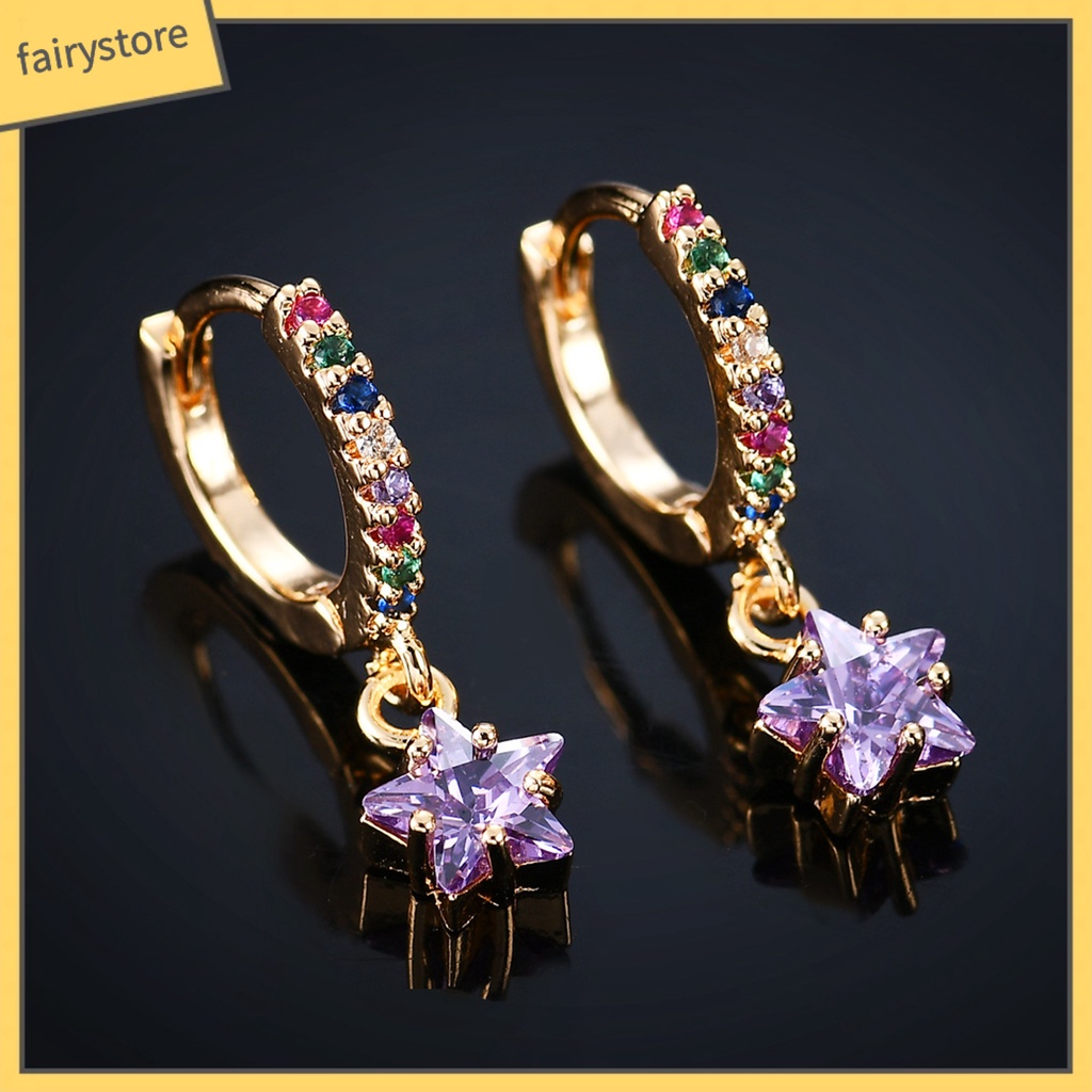 1 Đôi Bông Tai Hình Ngôi Sao Đính Đá Zircon Nhiều Màu Dành Cho Nữ