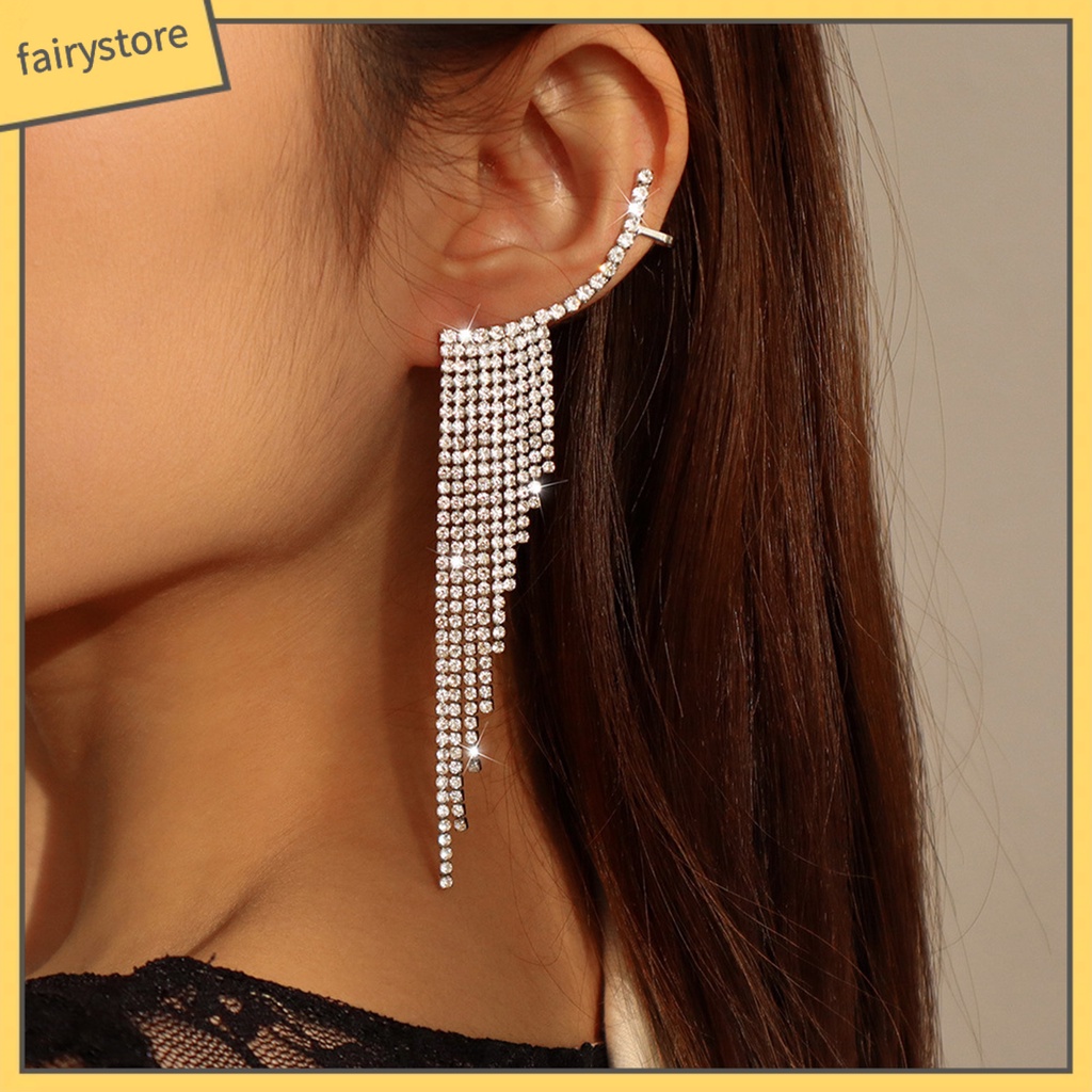 1 Đôi Bông Tai Dáng Dài Đính Đá Lấp Lánh Thời Trang Dự Tiệc