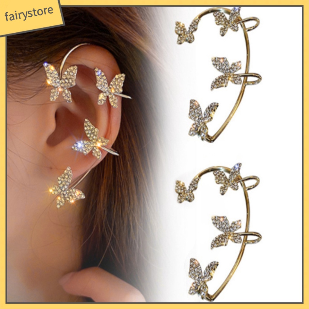 1 Đôi Bông Tai Kẹp Hình Bướm Dát Đá Lấp Lánh Cho Nữ