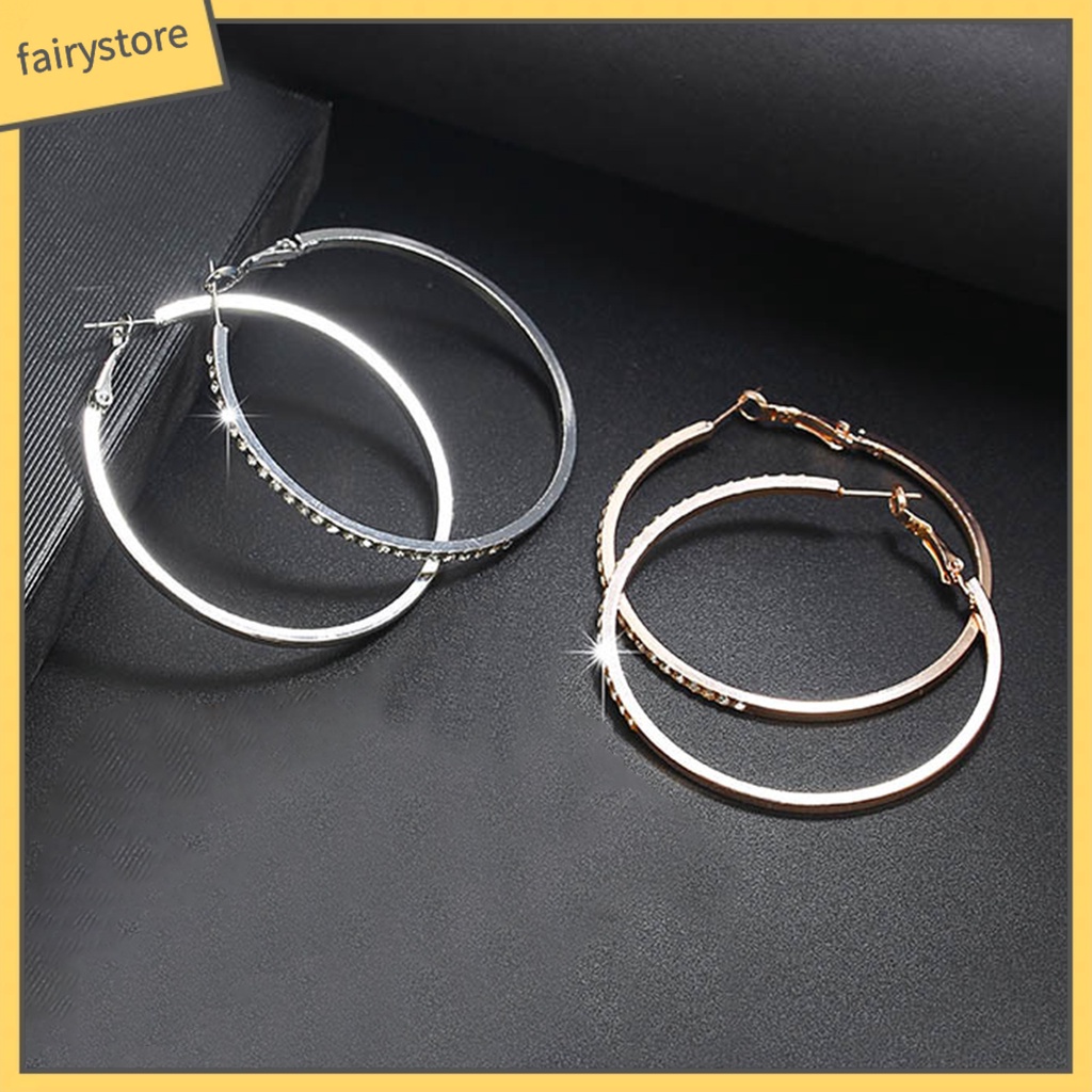 1 Đôi Bông Tai Tròn Đính Đá Lấp Lánh Dành Cho Nữ