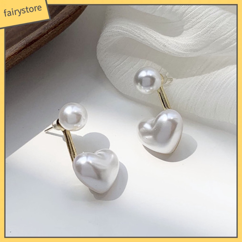 1 Đôi Bông Tai Hình Trái Tim Đính Ngọc Trai Giả Màu Trắng Dành Cho Nữ