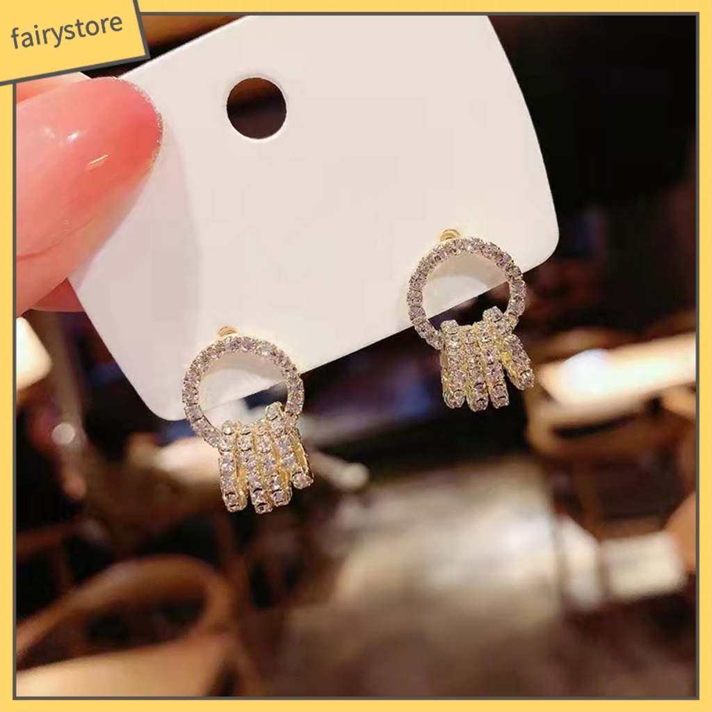 1 Đôi Bông Tai Tròn Đính Đá Lấp Lánh Dành Cho Nữ