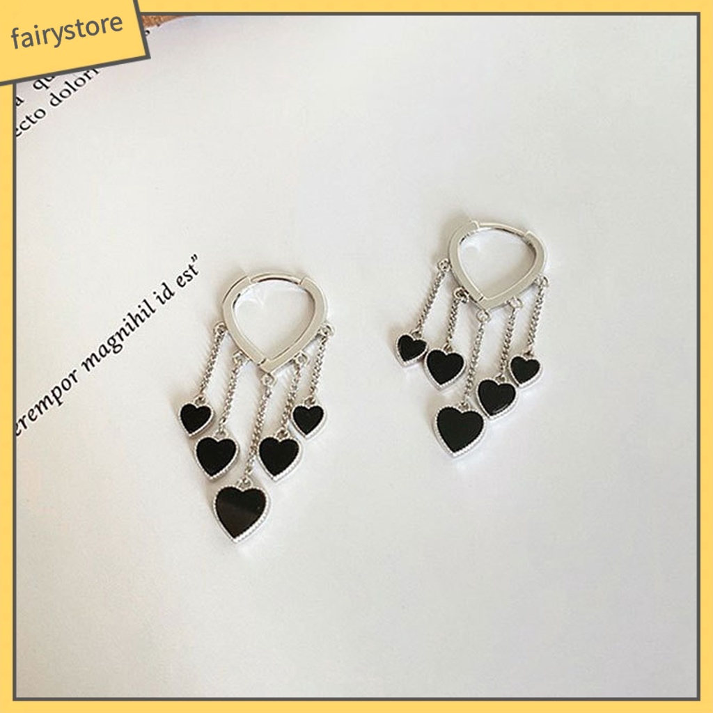 1 Đôi Bông Tai Hợp Kim Hình Trái Tim Màu Đen Thanh Lịch Phong Cách Hàn Quốc Dành Cho Nữ