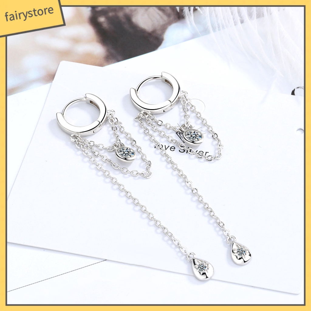 1 Đôi Bông Tai Kim Loại Dài Hình Giọt Nước Đính Đá Thời Trang Dành Cho Nữ