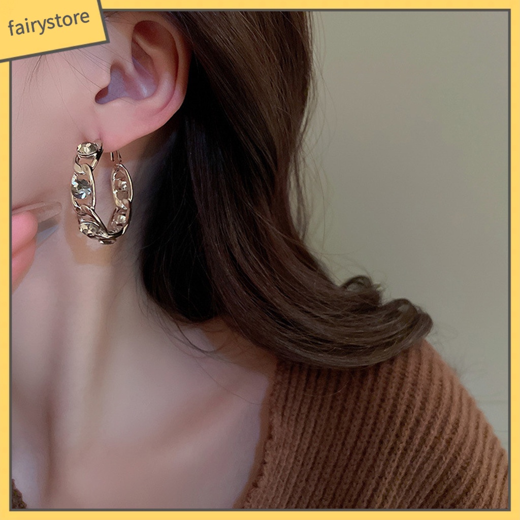 1 Đôi Bông Tai Tròn Đính Đá Thời Trang Dành Cho Nữ