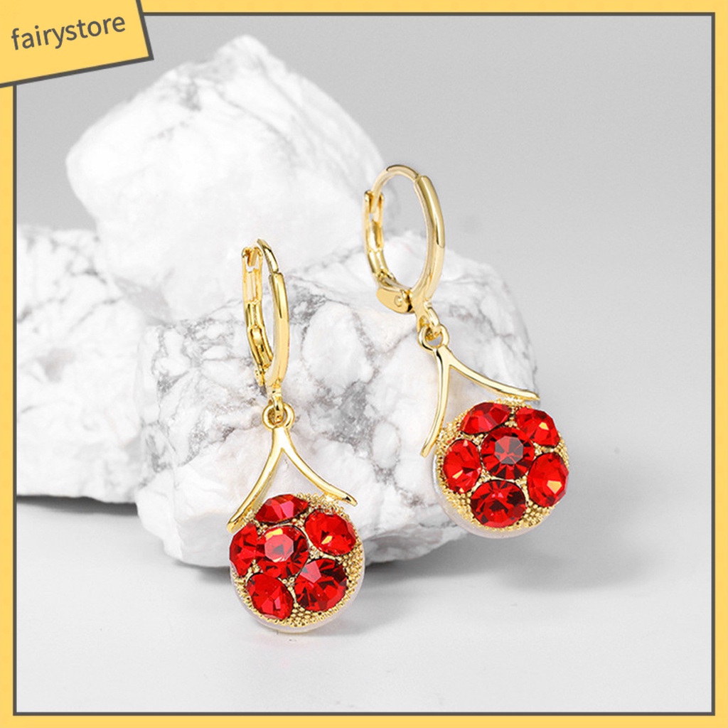 Bông Tai Đính Đá Hình Giọt Nước Màu Đỏ Phong Cách Hàn Quốc Dành Cho Nữ