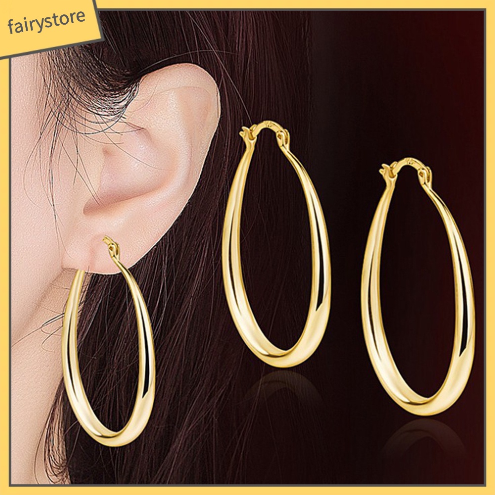 1 Đôi Bông Tai Hợp Kim Hình Oval Đơn Giản Dành Cho Nữ