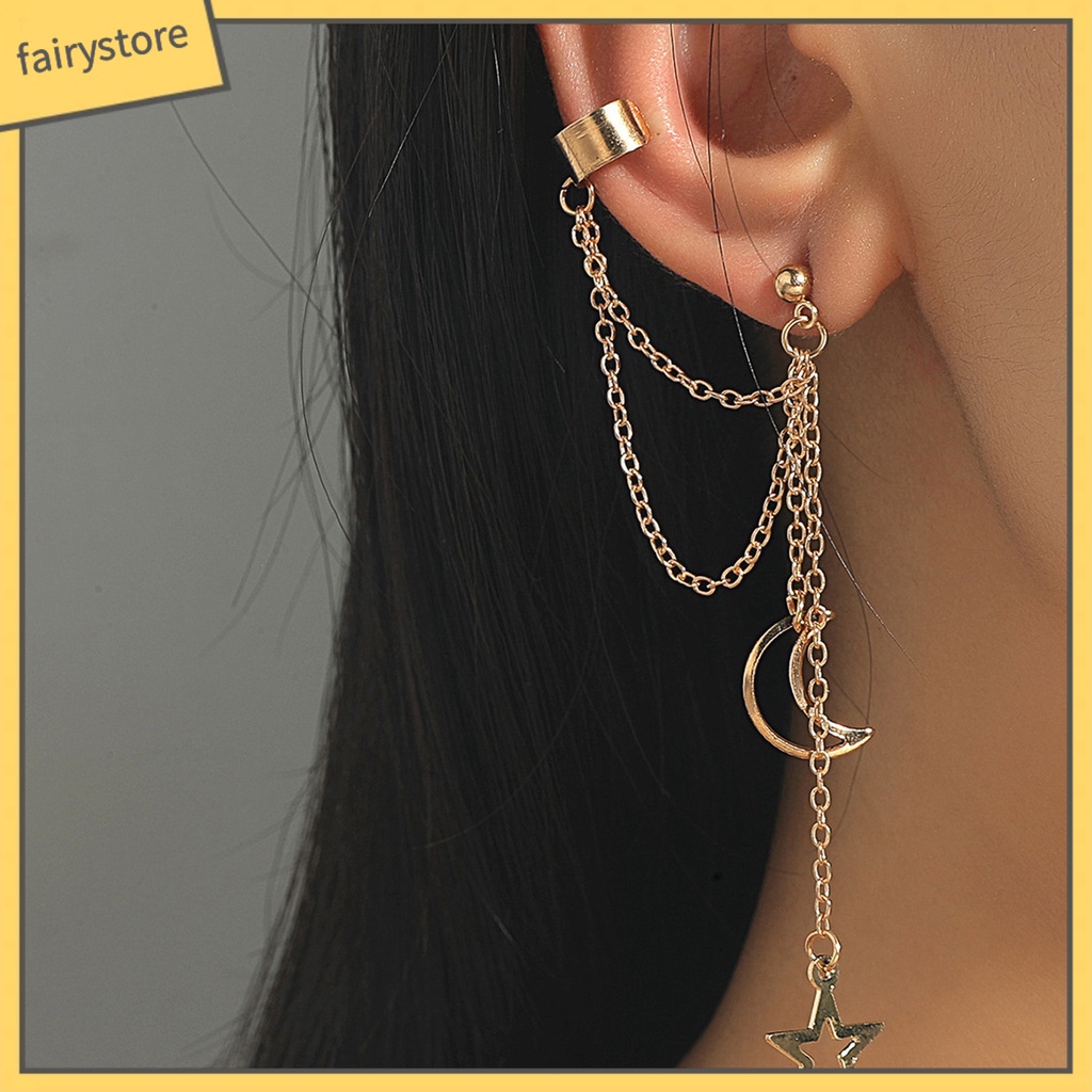 1 Khuyên Tai Dạng Kẹp Hình Mặt Trăng Bằng Thép Không Gỉ Màu Sắc Đơn Giản