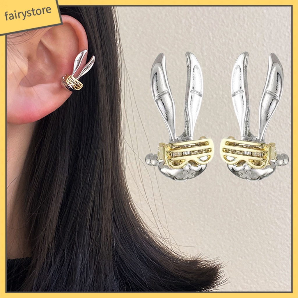 1 Đôi Khuyên Kẹp Vành Tai / Kính Mát Hình Thỏ Phong Cách Hip Hop Punk Thời Trang