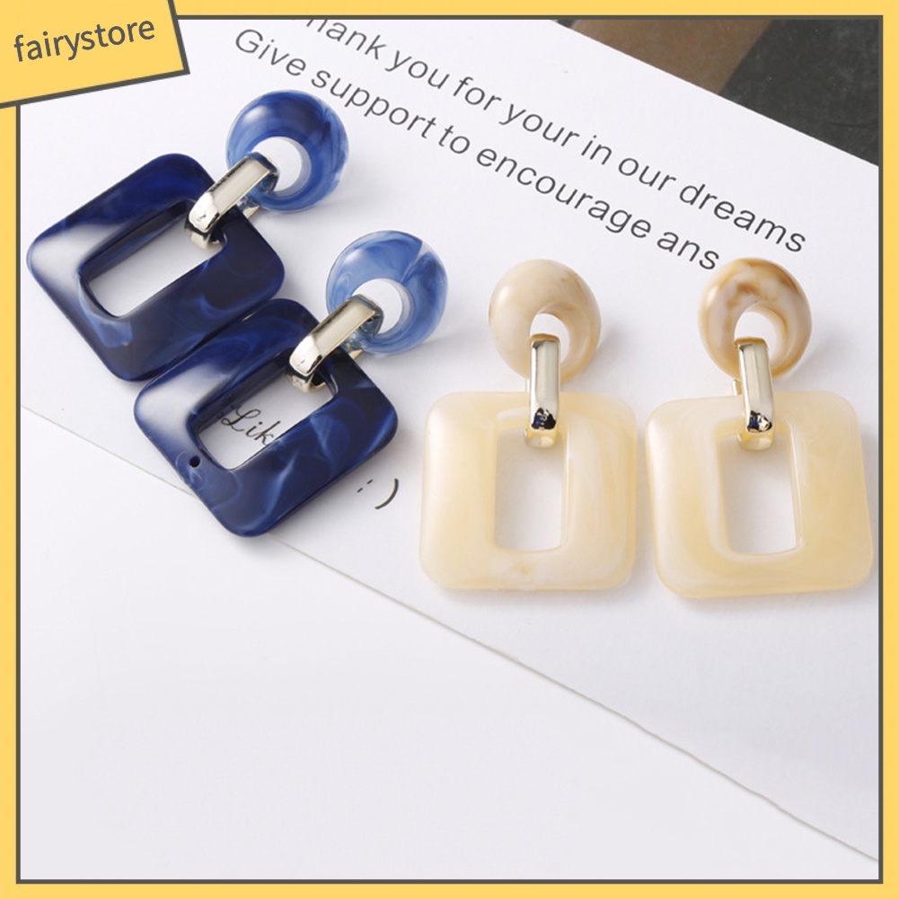 Bông Tai Hình Vuông Dáng Dài Bằng Nhựa Resin Thời Trang Cho Nữ