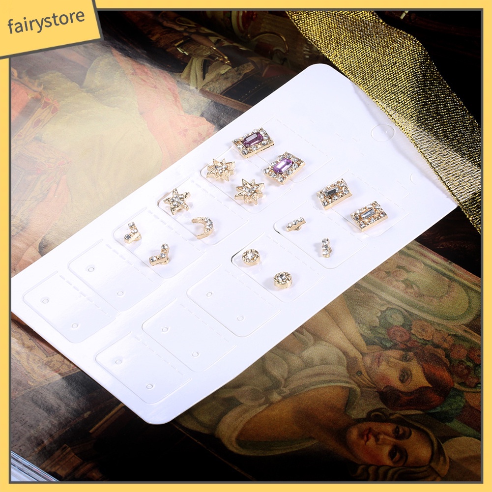 [FRO] Set 7 Cặp Bông Tai Hình Ngôi Sao Mặt Trời Mặt Trăng Chữ V Đính Kim Cương Giả Cho Nữ