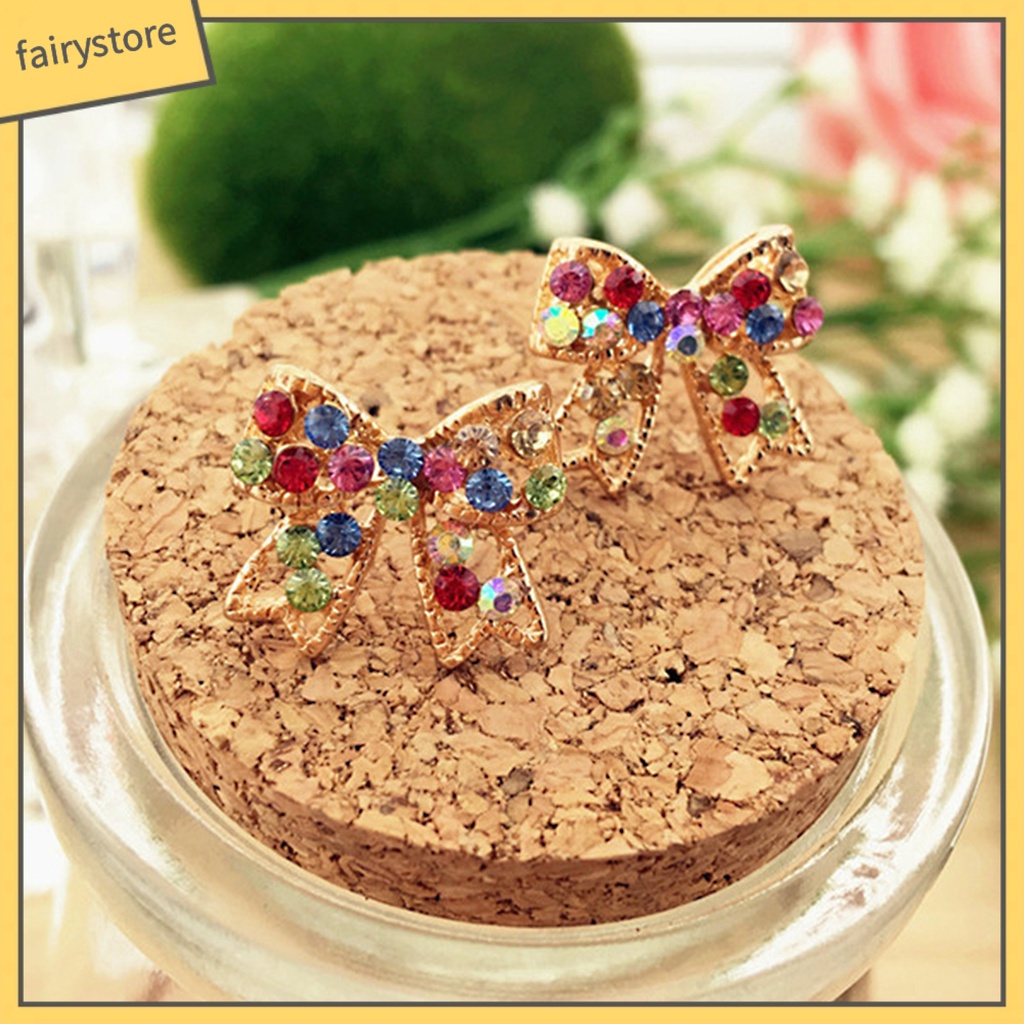 Bông Tai Hình Nơ Bằng Kim Loại Đính Đá Thời Trang Dành Cho Nữ