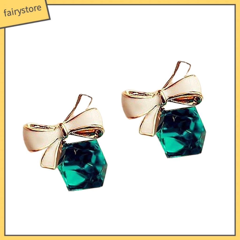 1 Đôi Bông Tai Hình Nơ Đính Pha Lê Giả Thời Trang Dành Cho Nữ