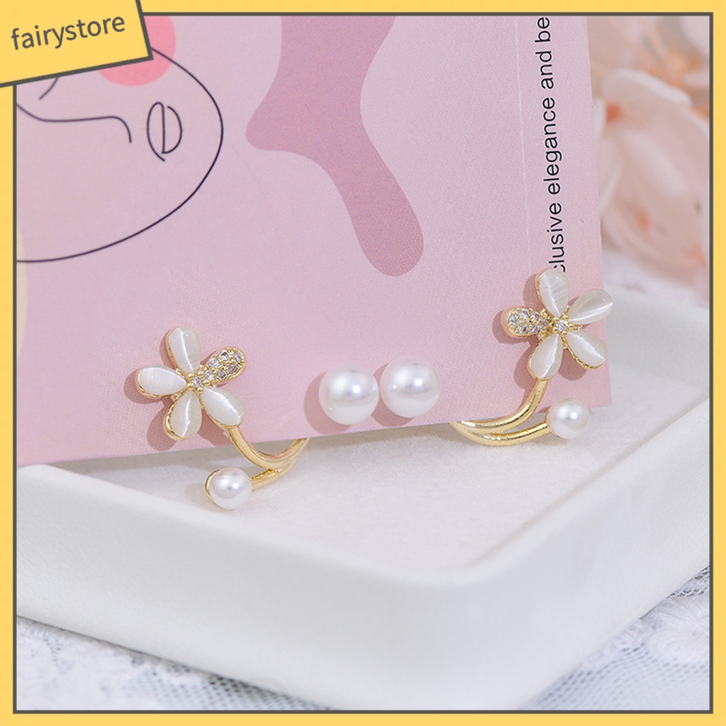 1 Đôi Bông Tai Hình Hoa Đính Ngọc Trai Nhân Tạo Phong Cách Hàn Quốc Dành Cho Nữ
