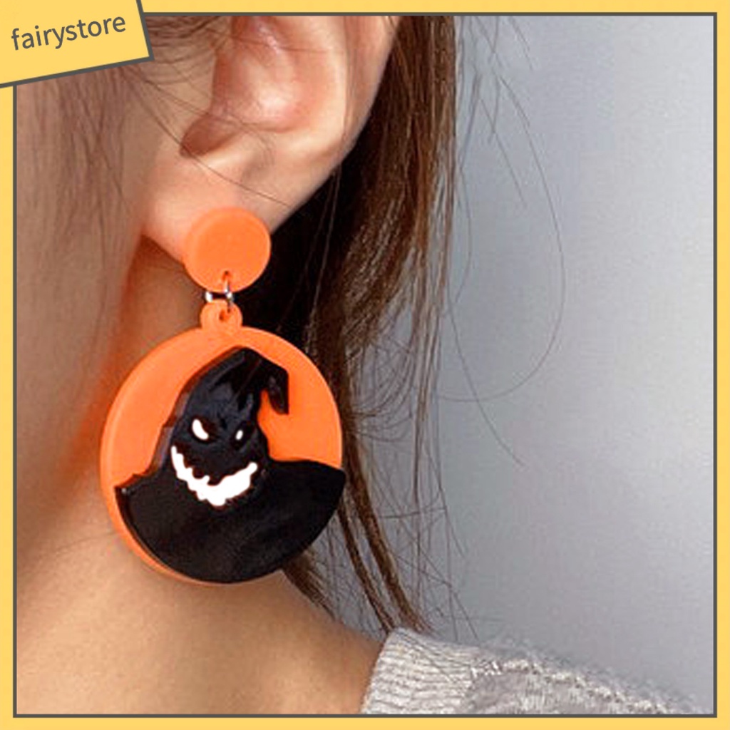 1 Đôi Bông Tai Hình Tròn Bằng Acrylic Họa Tiết Ma Halloween