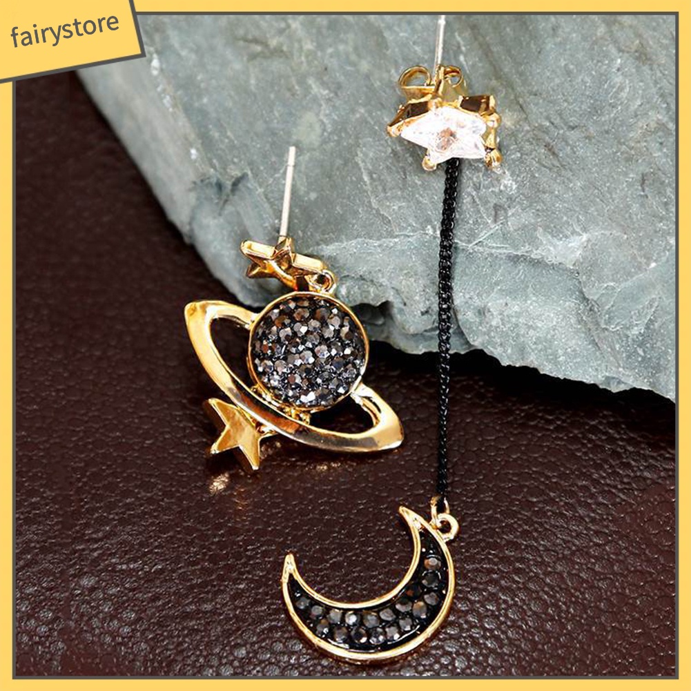 Đôi Khuyên Tai Hình Trăng Sao Đính Đá Thời Trang Cho Nữ