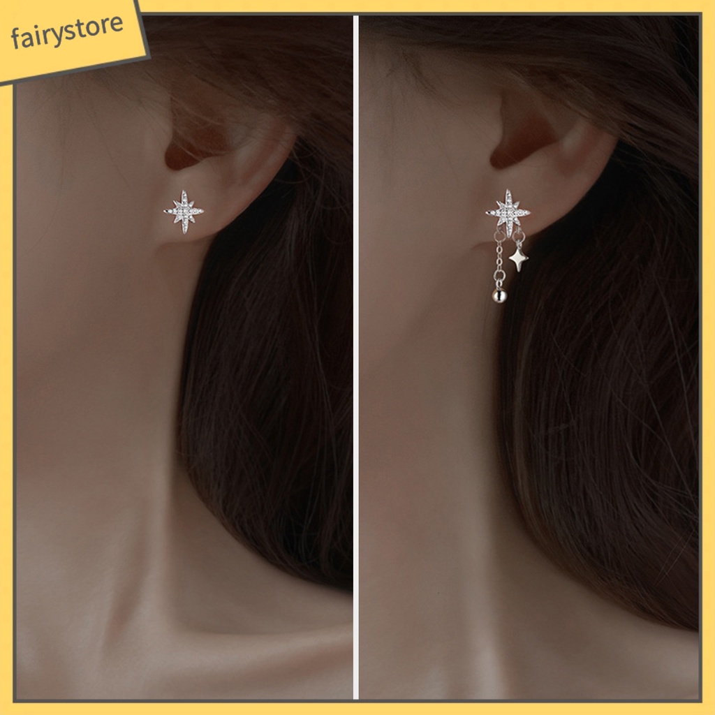 1 Bông Tai Hình Ngôi Sao / Bóng Tròn Đính Đá Phong Cách Hàn Quốc Dành Cho Nữ