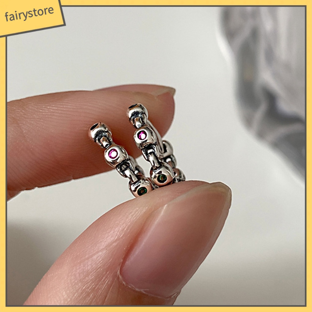 1 Khuyên Tai Tròn Đính Đá Nhiều Màu Sắc Phong Cách Vintage