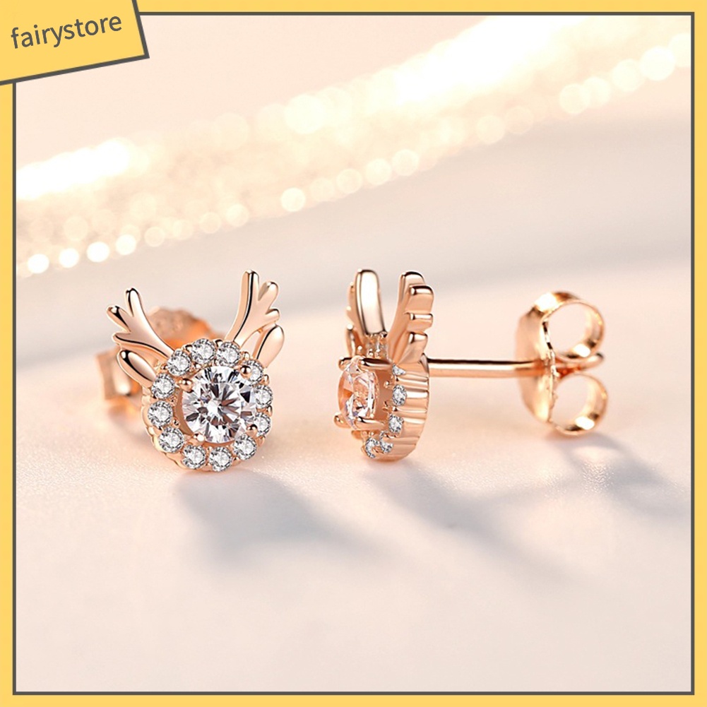 Bông Tai Hình Nai Đính Đá Lấp Lánh Dễ Thương Dành Cho Nữ