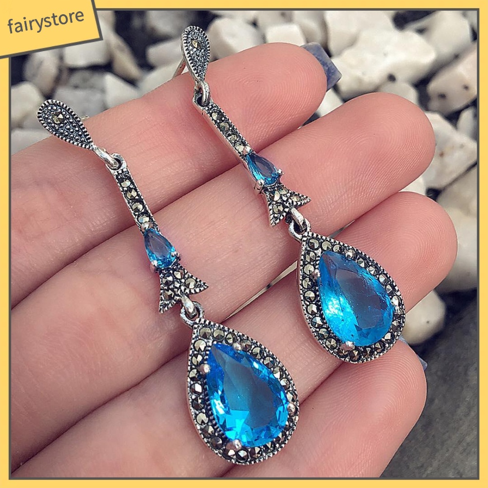 Bông Tai Dài Hình Giọt Nước Đính Đá Phong Cách Vintage Dành Cho Nữ