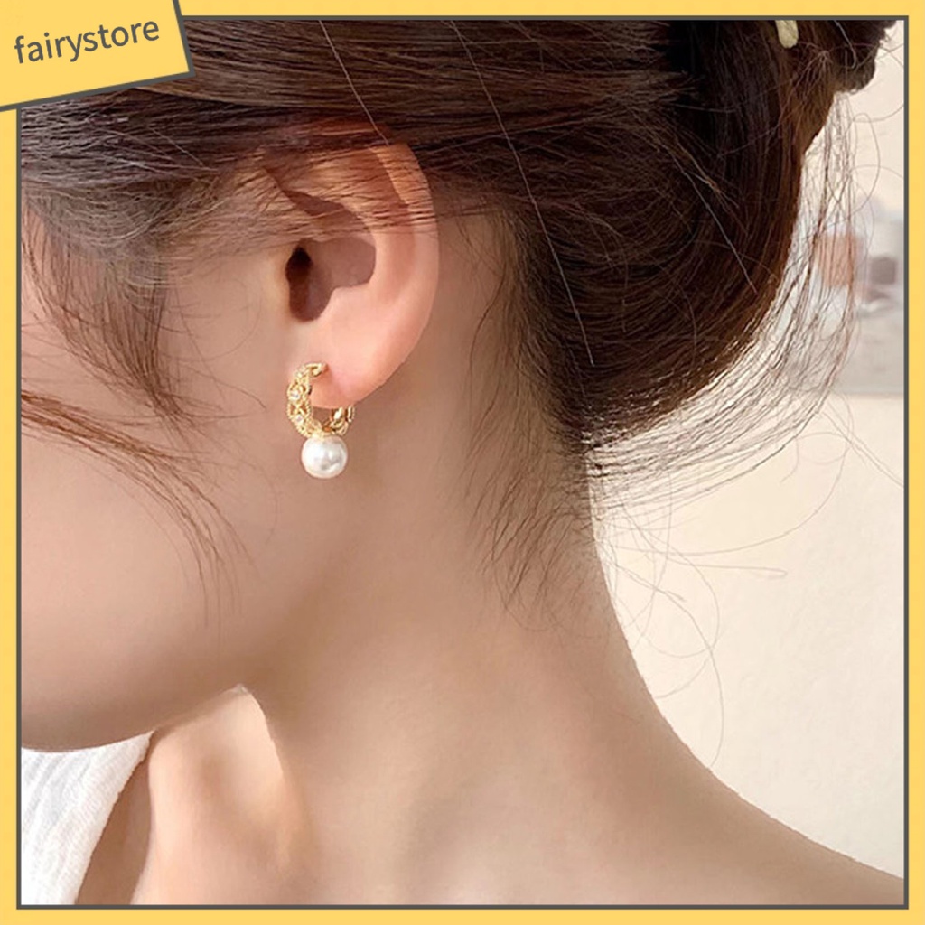 1 Đôi Bông Tai Tròn Rỗng Đính Ngọc Trai Giả Lấp Lánh Thời Trang Dự Tiệc Dành Cho Nữ