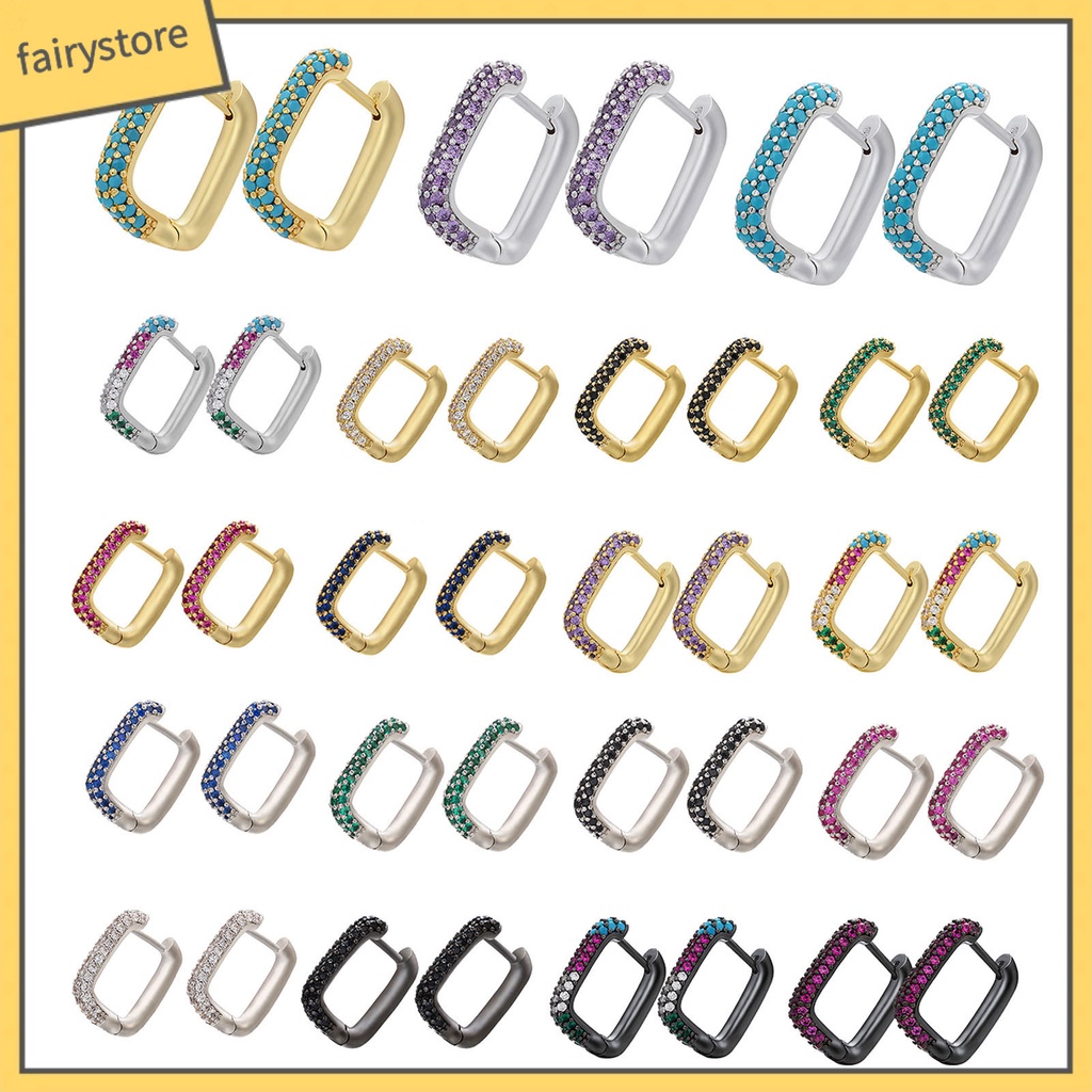 1 Đôi Bông Tai Hình Vuông Đính Đá Mạ Điện Không Gây Dị Ứng Phong Cách Vintage Phương Tây