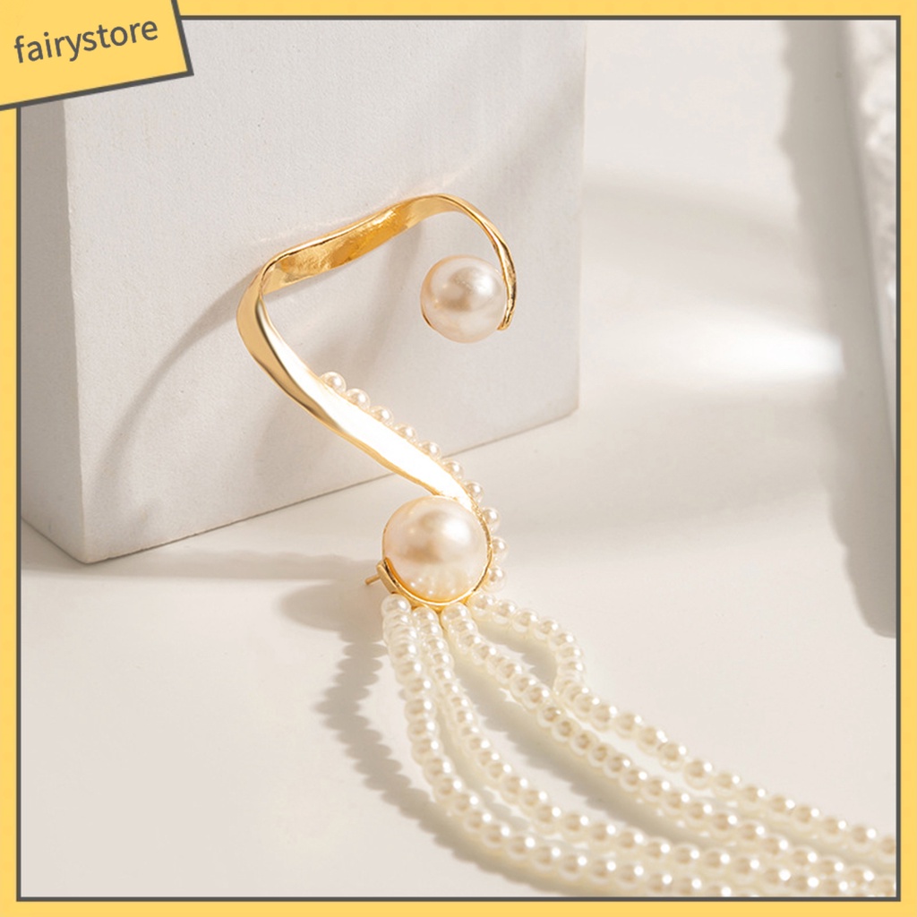 1 Khuyên Tai Dạng Kẹp Không Cân Xứng Đính Ngọc Trai Nhân Tạo Thời Trang