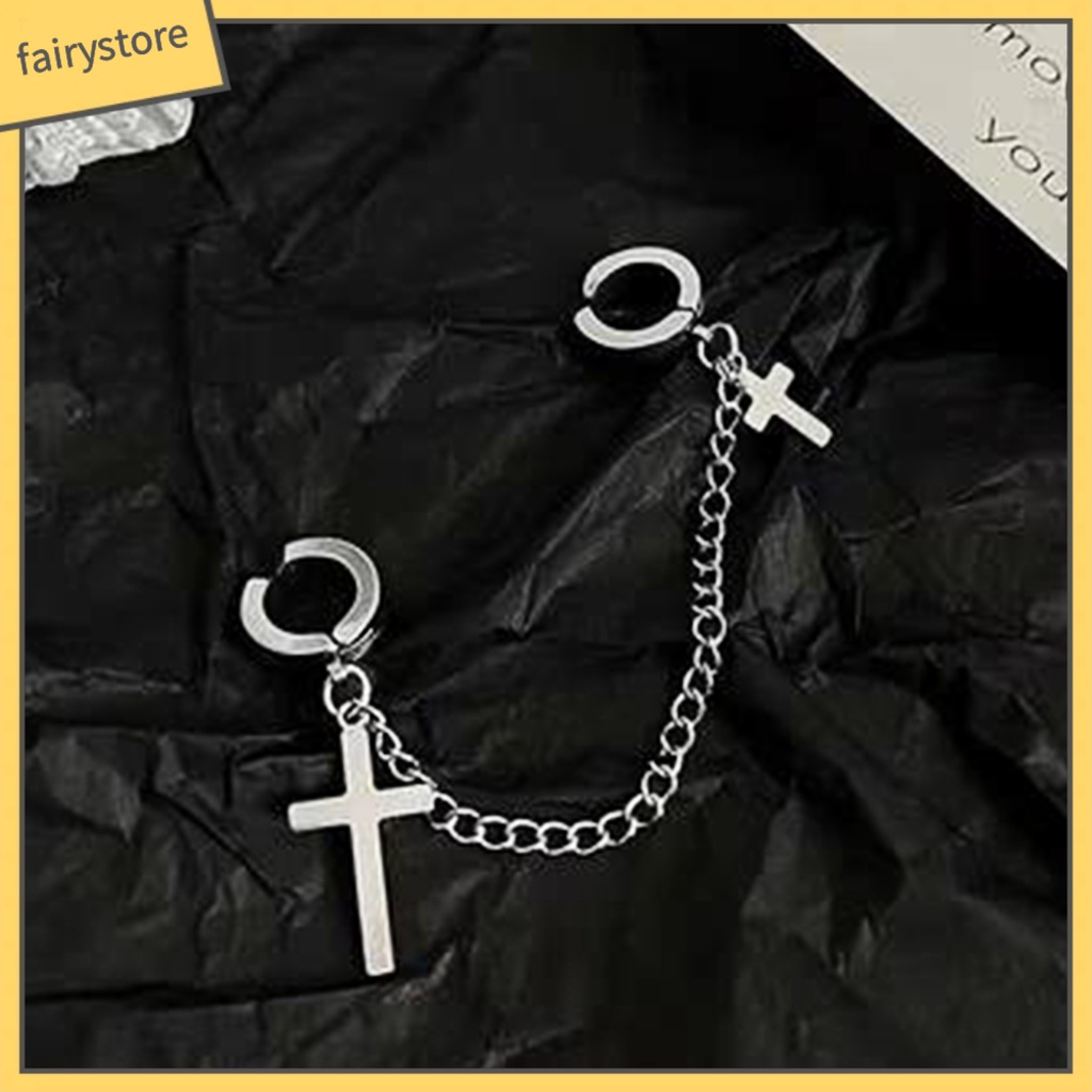 1 Khuyên Tai Dạng Mắc Xích Bằng Kim Loại Hình Thánh Giá Phong Cách Punk Hiphop Sáng Tạo Dành Cho Nam