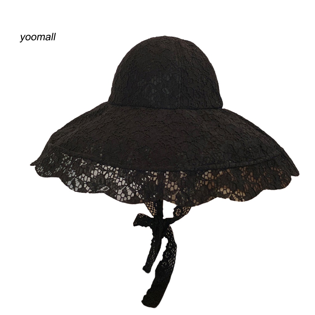 Mũ Rộng Vành Phối Ren Thoáng Khí Chống Tia UV Màu Sắc Ngọt Ngào Dành Cho Nữ