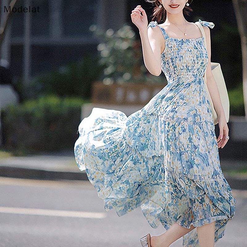 Mfc Đầm Hai Dây Dáng Dài In Hoa Phong Cách Vintage Hàn Quốc Ngọt Ngào Thanh Lịch Dành Cho Bạn Nữ WTD