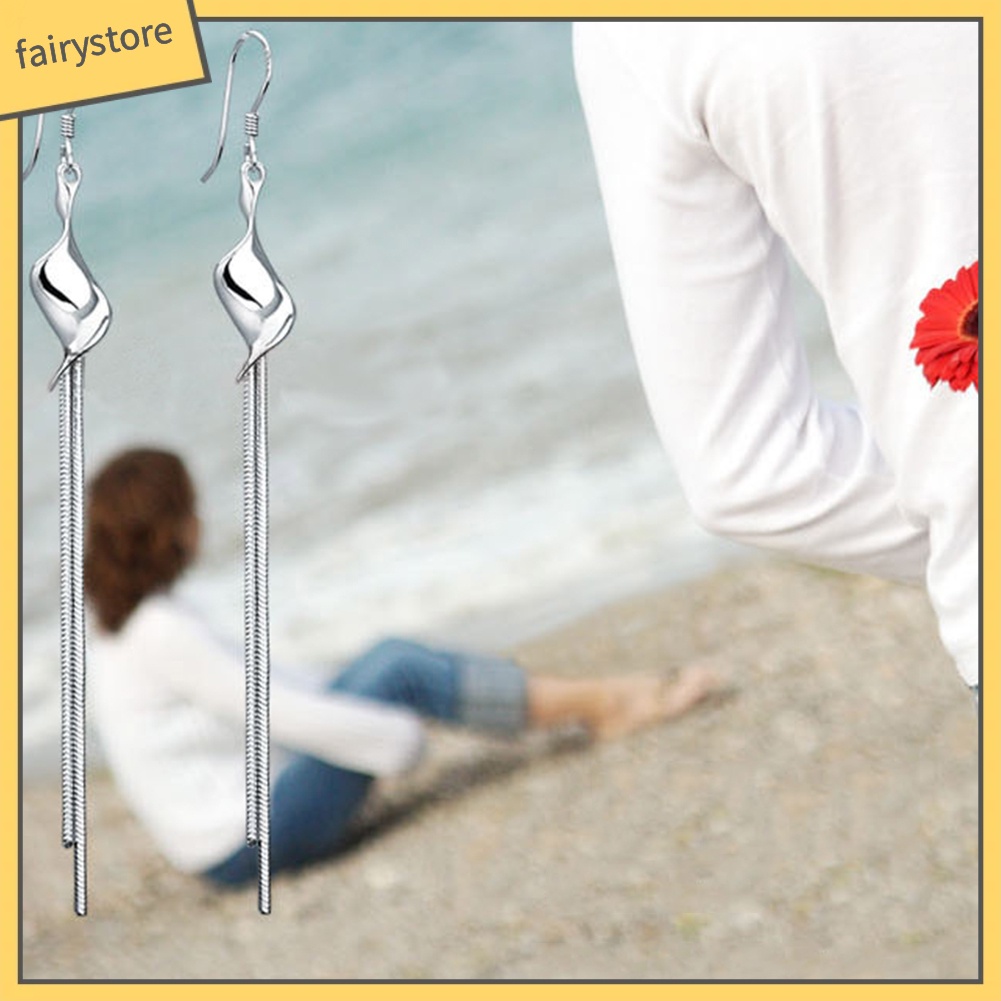 Bông Tai Hợp Kim Dáng Dài Phối Tua Rua Màu Bạc Thời Trang Cho Nữ