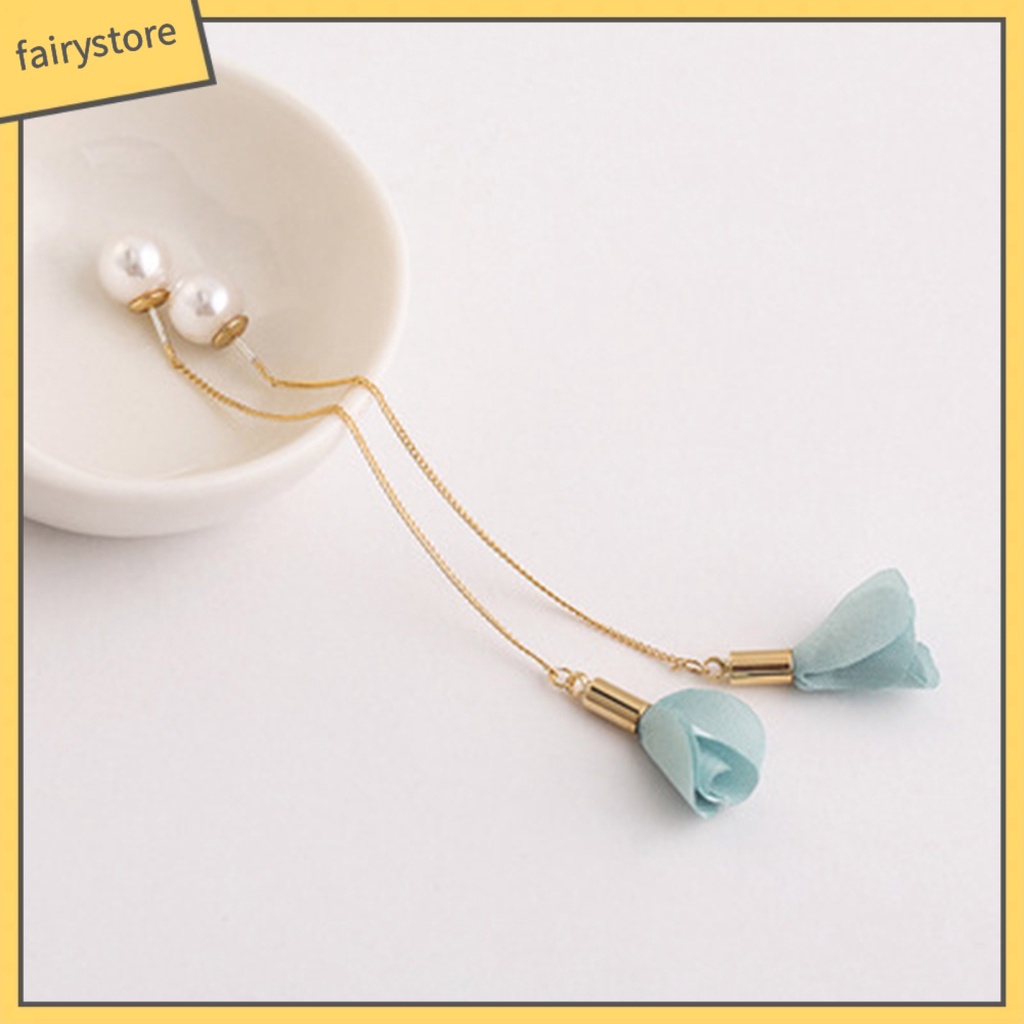 1 Đôi Bông Tai Dài Đính Hoa Và Ngọc Trai Giả Thanh Lịch Dành Cho Nữ