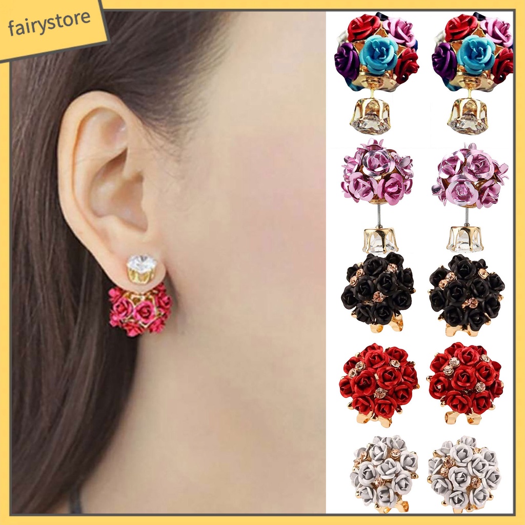 Bông Tai Hình Hoa Hồng Đính Đá Bằng Hợp Kim Tinh Tế Thời Trang Dự Tiệc