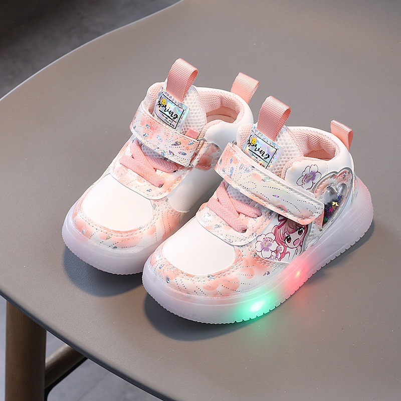 Giày Thể Thao Bề Mặt Da Phát Sáng Phong Cách Mới 2023 Dành Cho Bé Gái