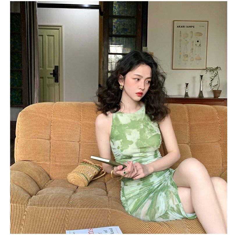 COZOK Đầm Không Tay Dáng Ôm Chiết Eo Phong Cách Thời Trang retro Hong Kong