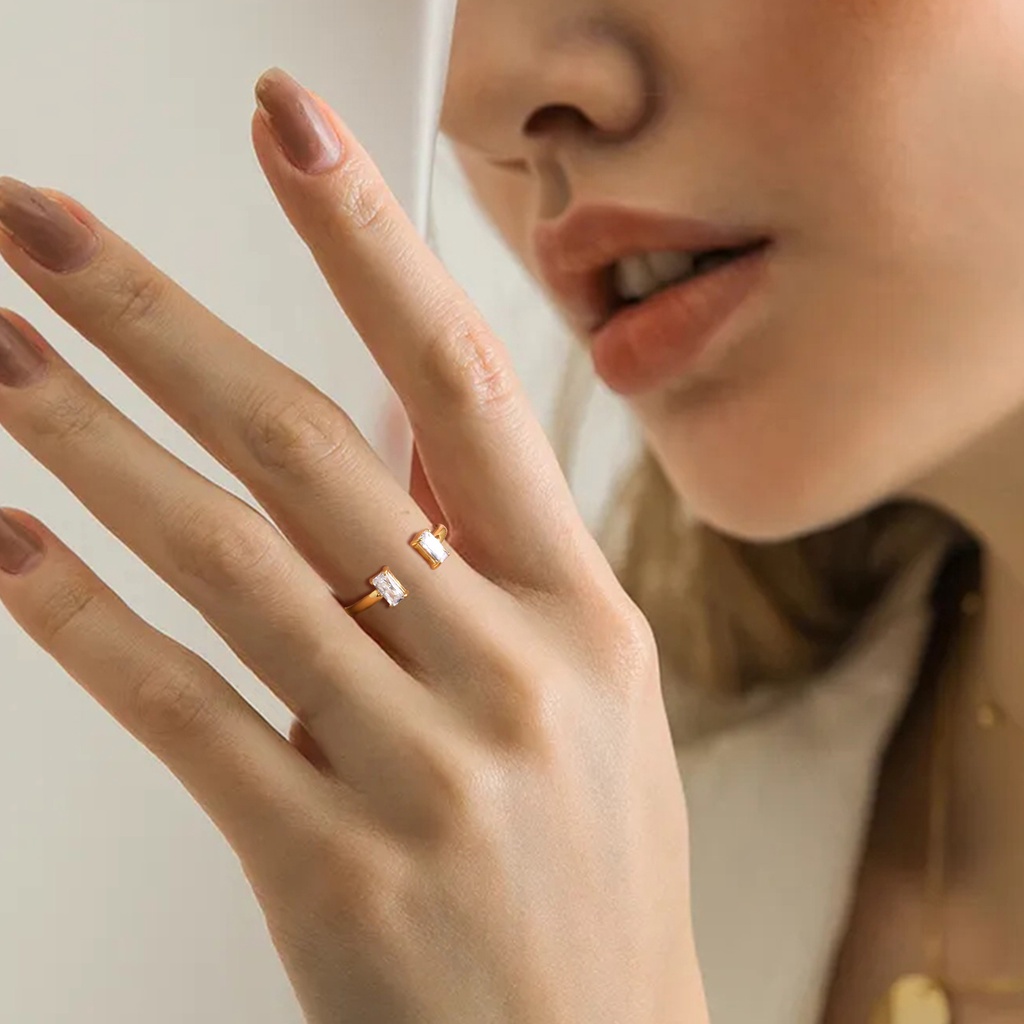 Nhẫn Mạ Vàng 14K Đính Đá Opal Sáng Tạo Có Thể Điều Chỉnh Kích Cỡ